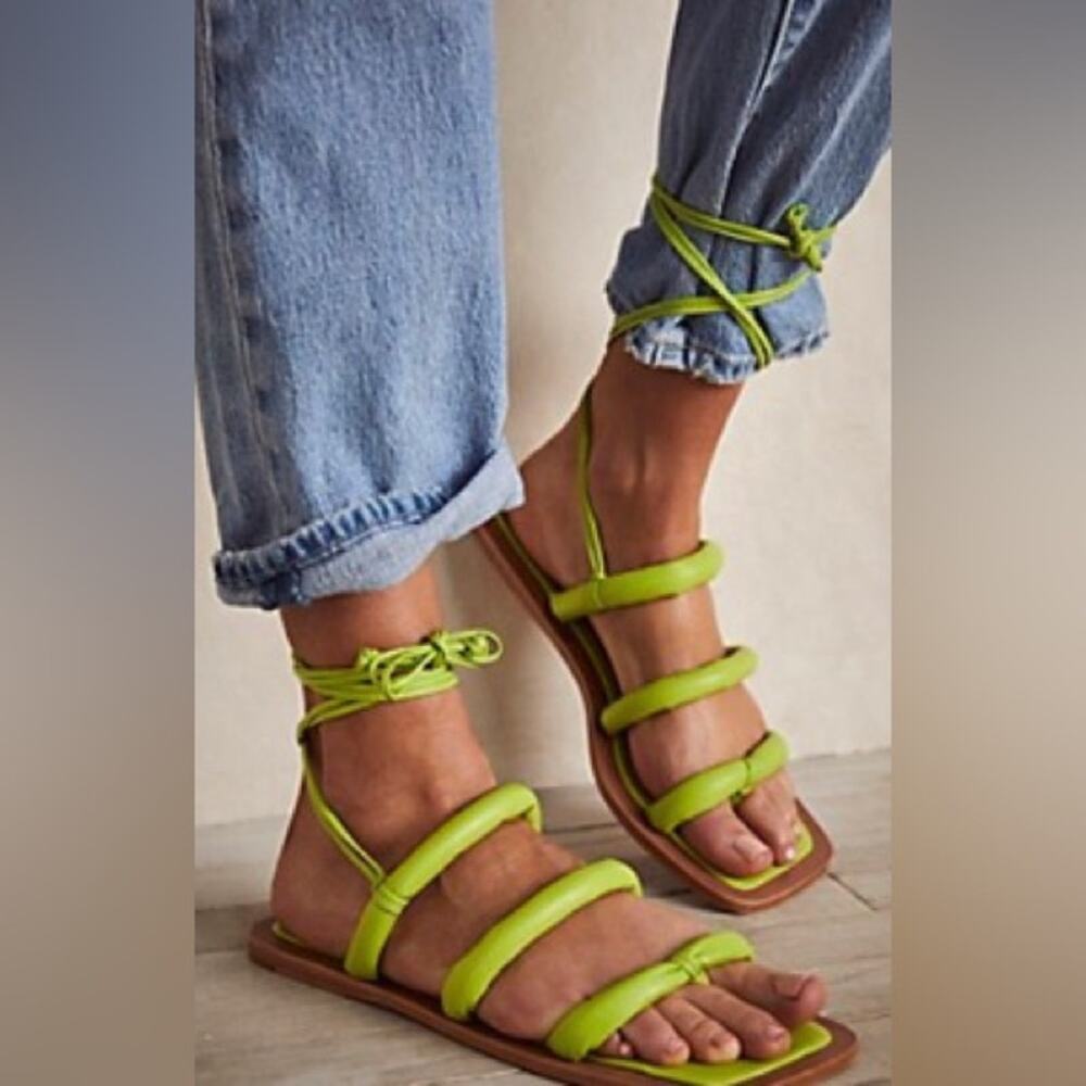 Free People Vicenza Belize Square Toe Wrap Sandals Green  US 7